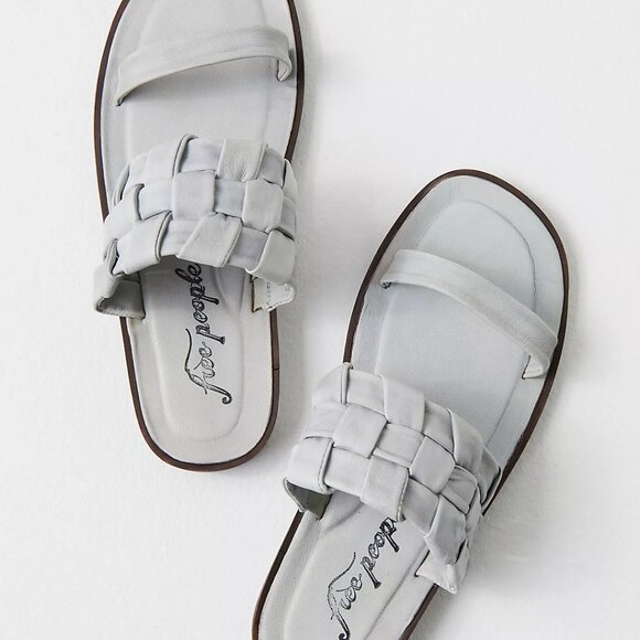 🖤 Free People Winding River Slip-On Flat Quilted Woven Sandals Grey Blue - Picture 1 of 10